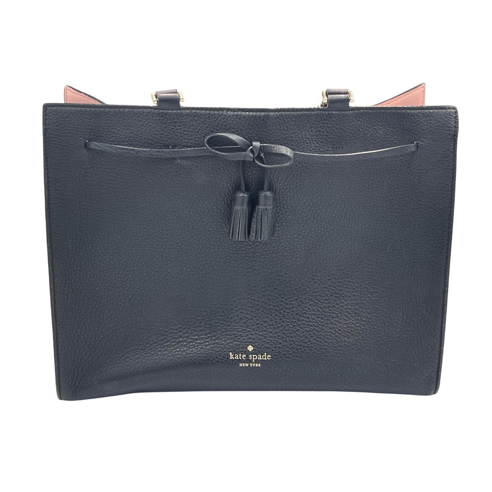 Kate Spade New York Black Leather Satchel Tote Bag Tassel Bow Medium Pink READ**
